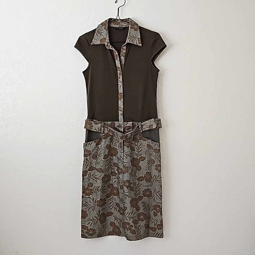 Belted Floral Pattern Dress